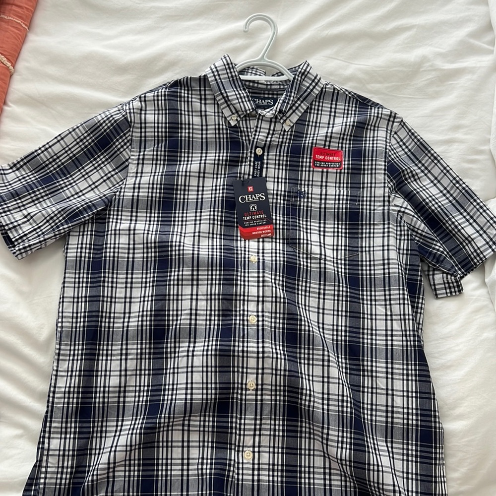 Blue plaid Chaps short sleeved button down shirt